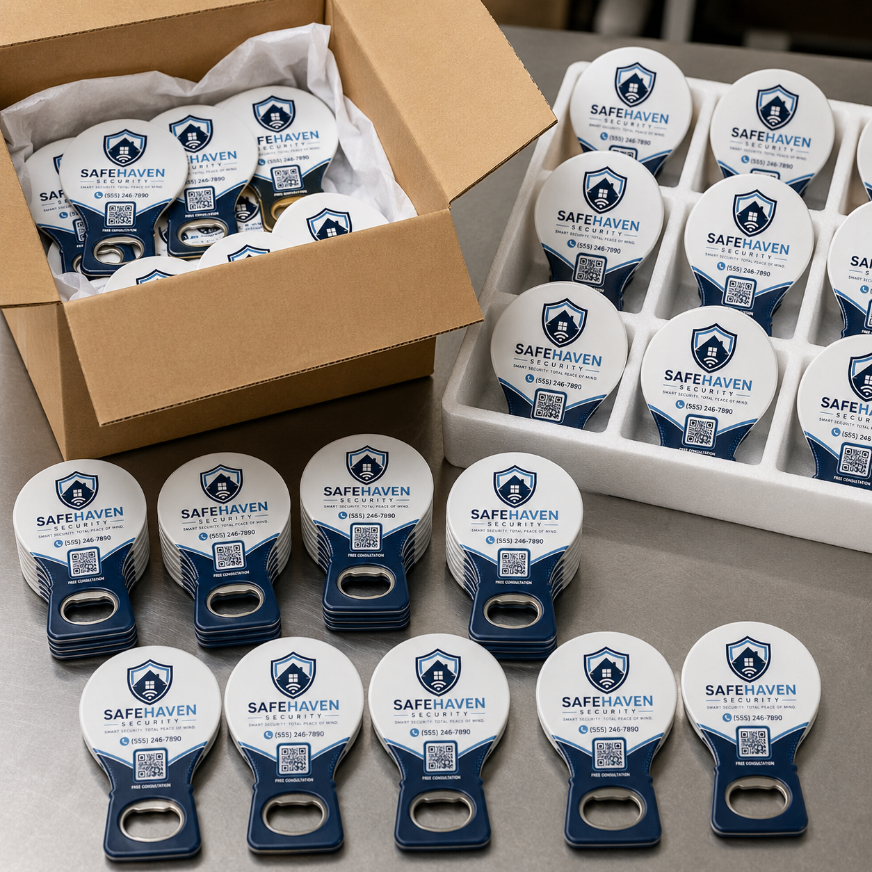 Home Security Bottle Opener Magnets – bulk order presentation