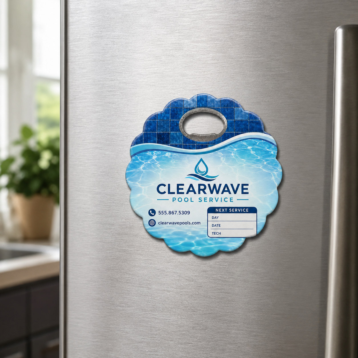 Pool Service Bottle Opener Magnets – magnetic use on a metal surface