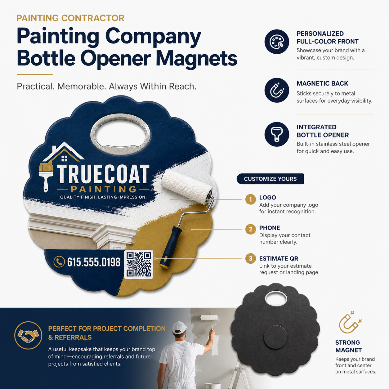 Painting Company Bottle Opener Magnets – product features infographic