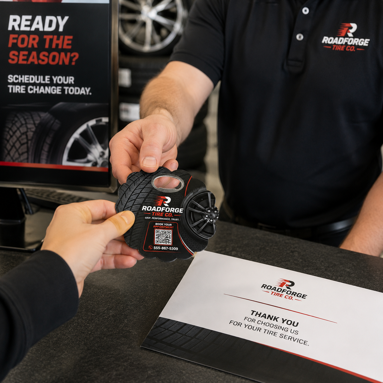 Tire Shop Bottle Opener Magnets – promotional use scene