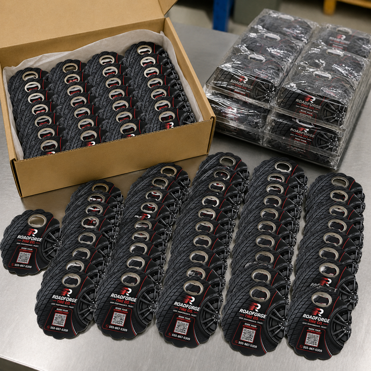Tire Shop Bottle Opener Magnets – bulk order presentation