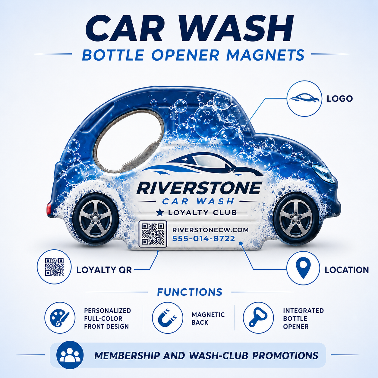Car Wash Bottle Opener Magnets – product features infographic