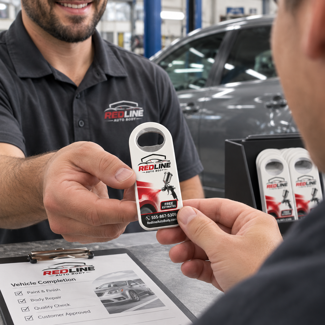 Auto Body Shop Bottle Opener Magnets – promotional use scene
