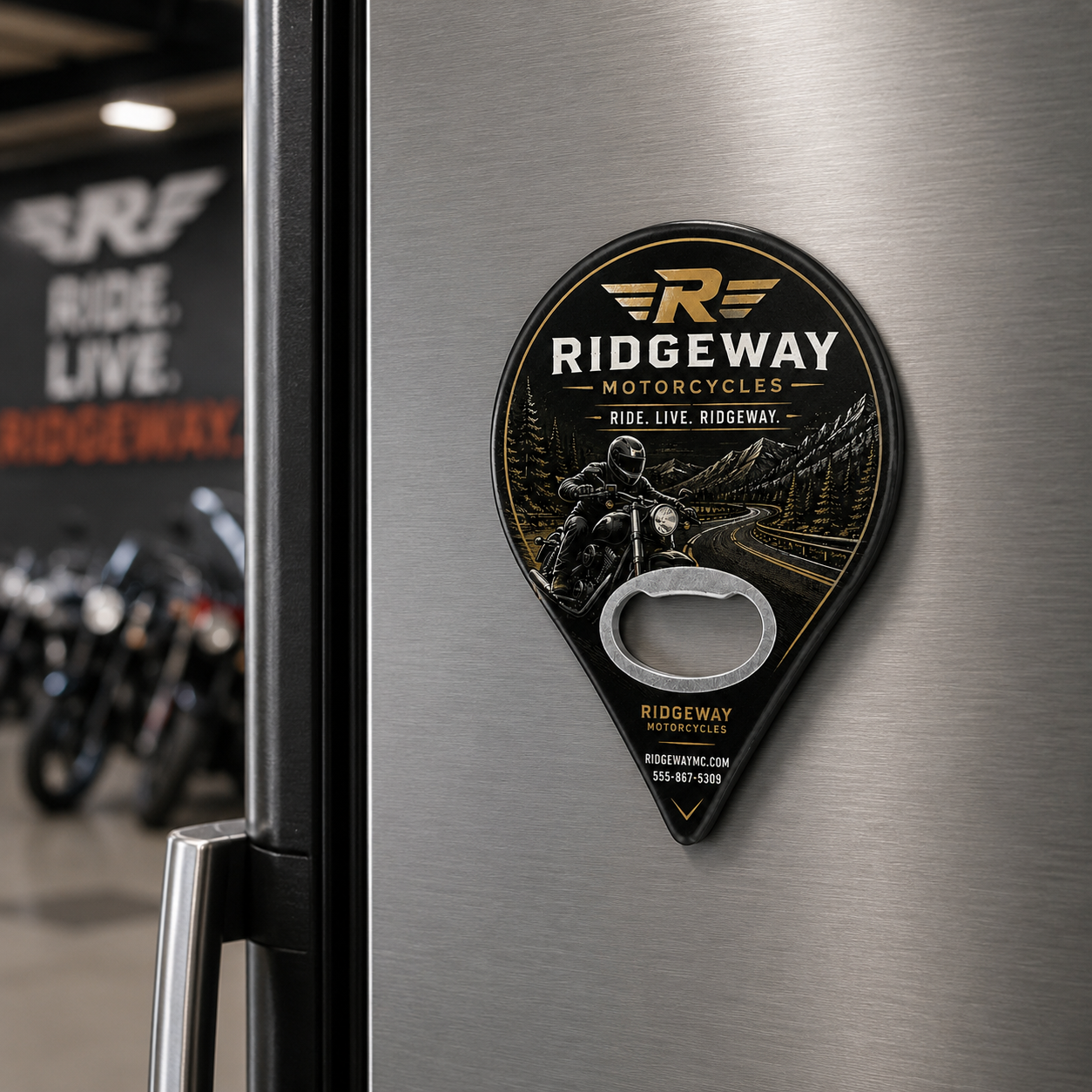 Motorcycle Dealer Bottle Opener Magnets – magnetic use on a metal surface