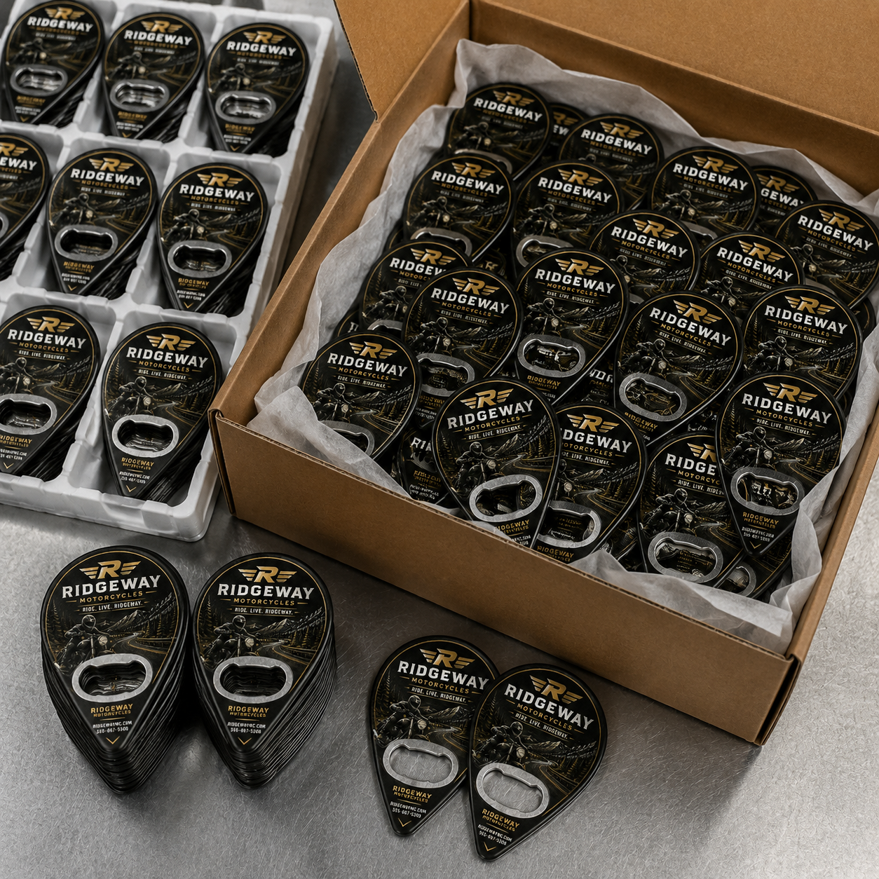 Motorcycle Dealer Bottle Opener Magnets – bulk order presentation