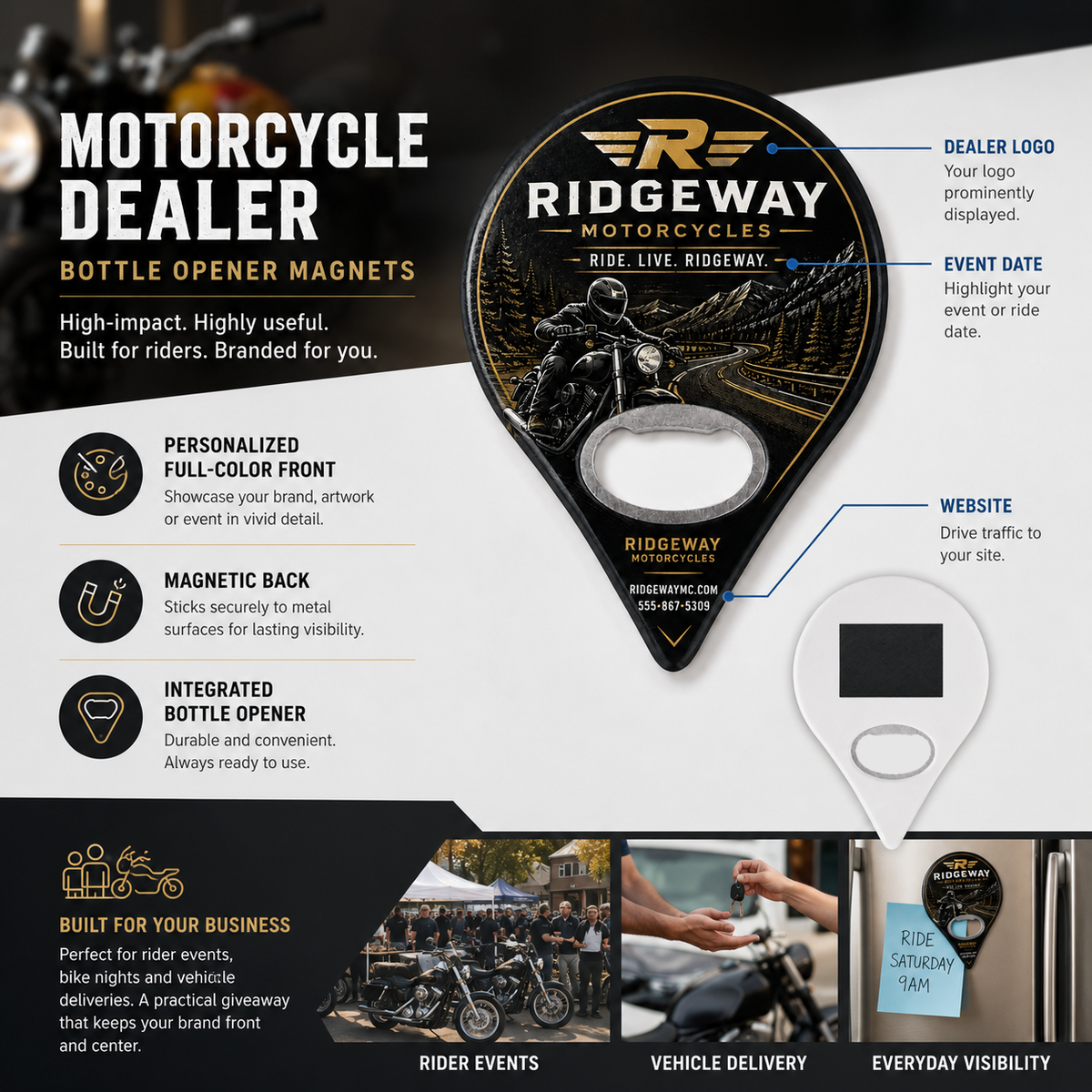 Motorcycle Dealer Bottle Opener Magnets