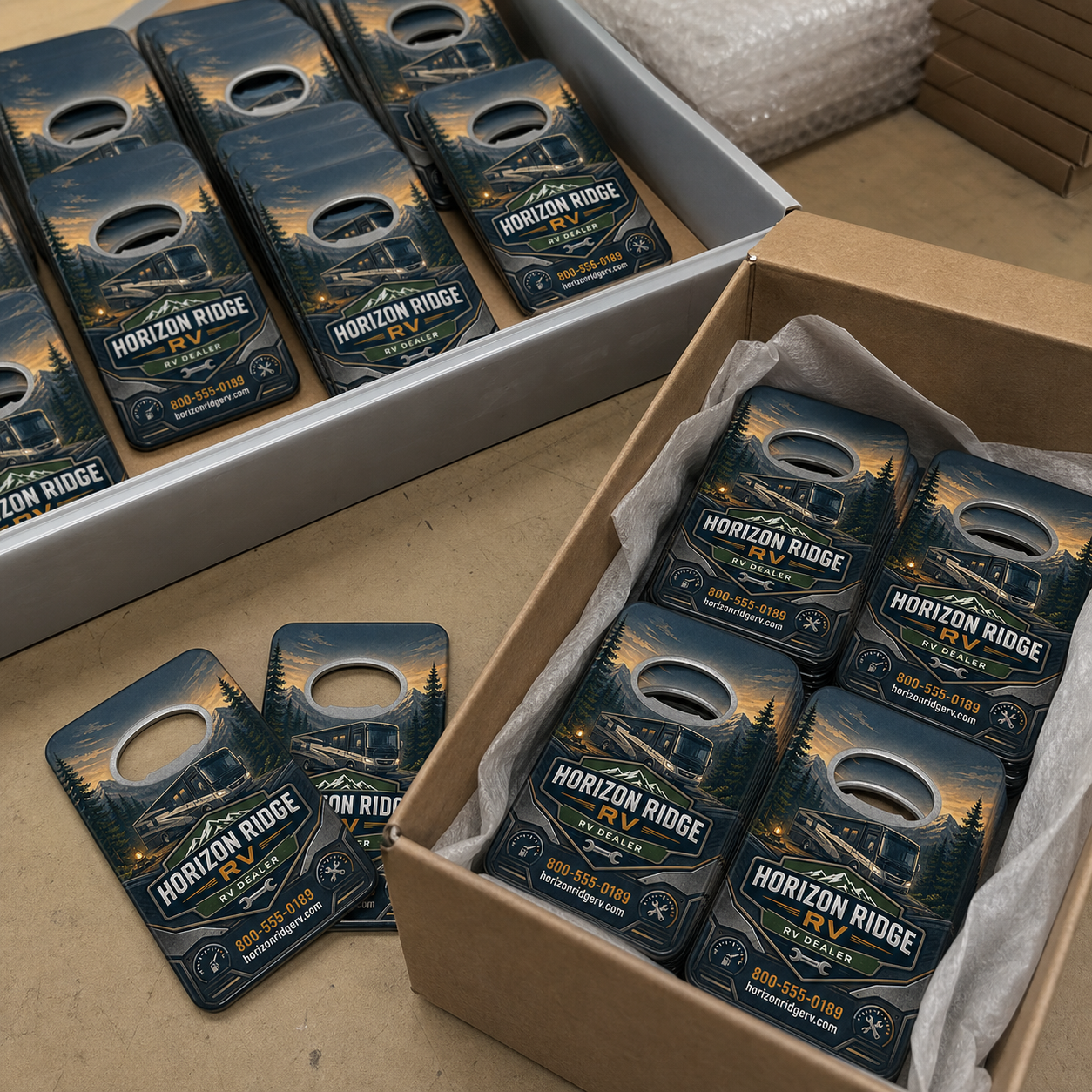 RV Dealer Bottle Opener Magnets – bulk order presentation