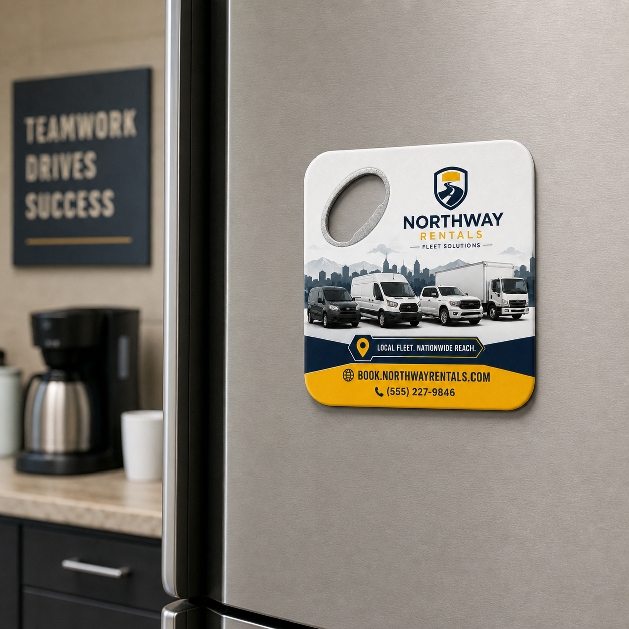 Vehicle Rental Bottle Opener Magnets – magnetic use on a metal surface