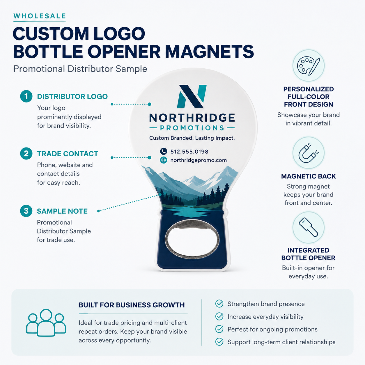 Wholesale Custom Logo Bottle Opener Magnets – product features infographic