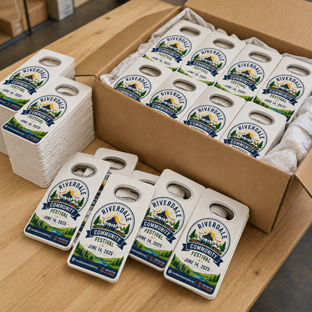 Community Festival Bottle Opener Magnets – bulk order presentation