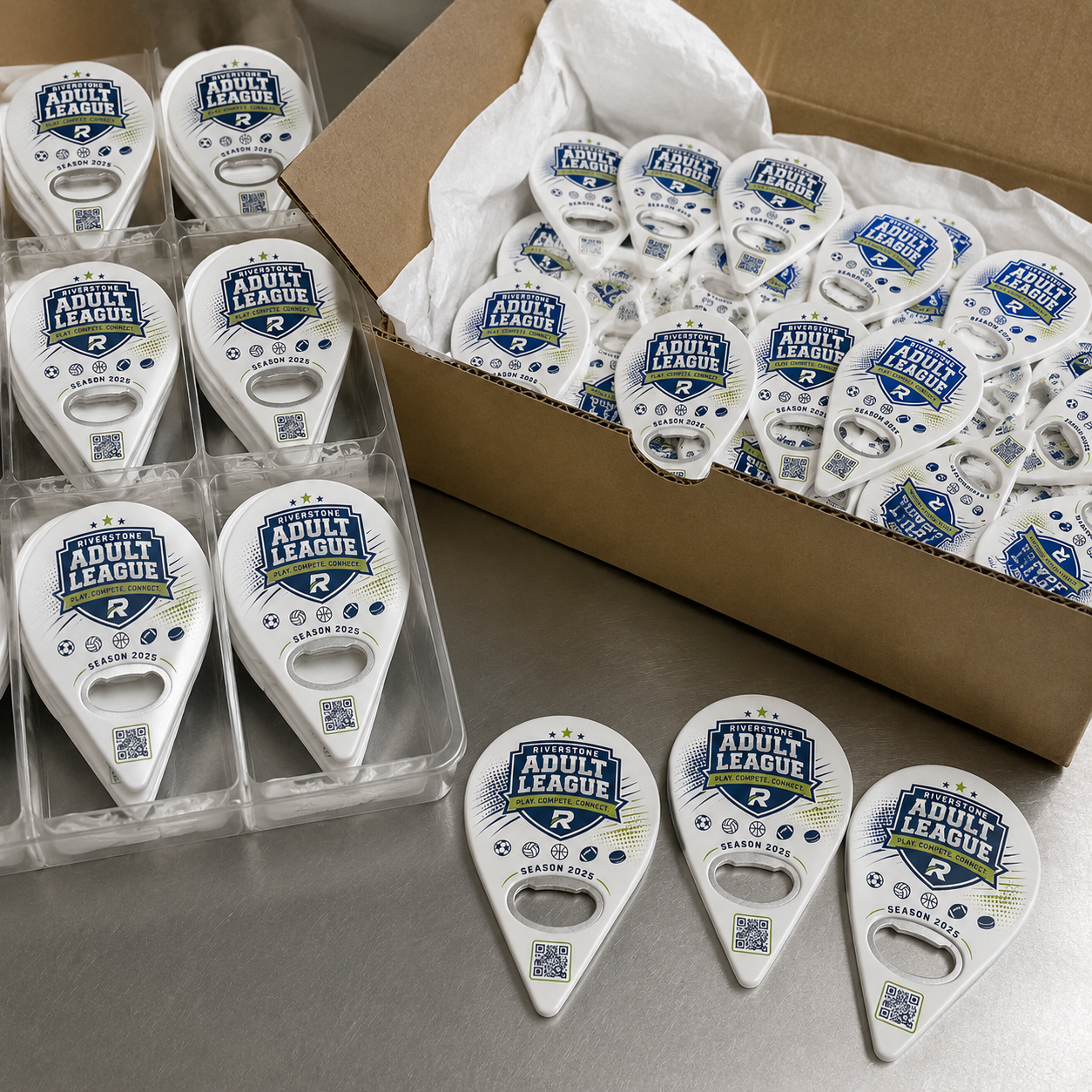 Adult League Bottle Opener Magnets – bulk order presentation