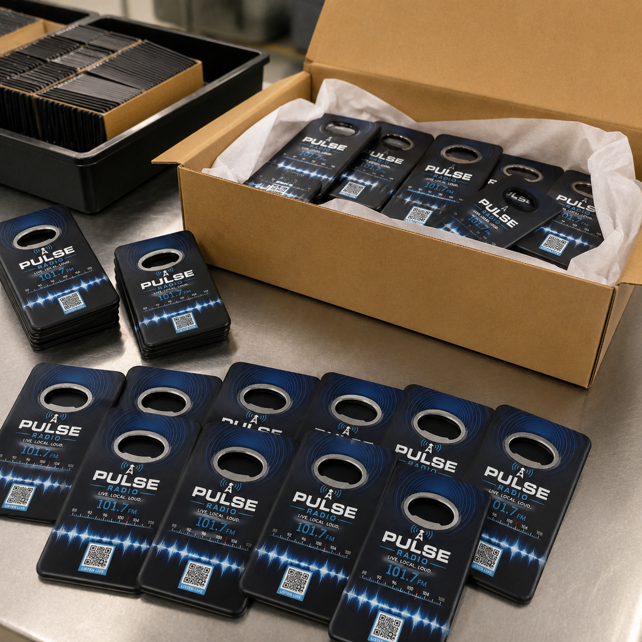 Radio Station Bottle Opener Magnets – bulk order presentation