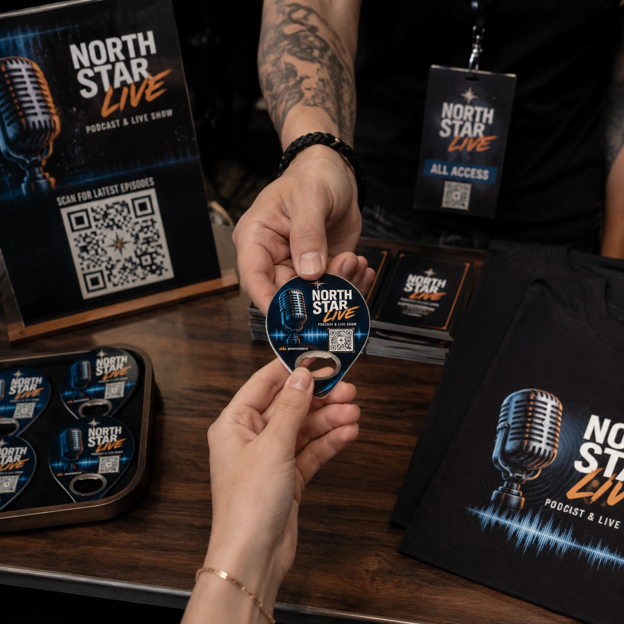 Podcast Bottle Opener Magnets – promotional use scene