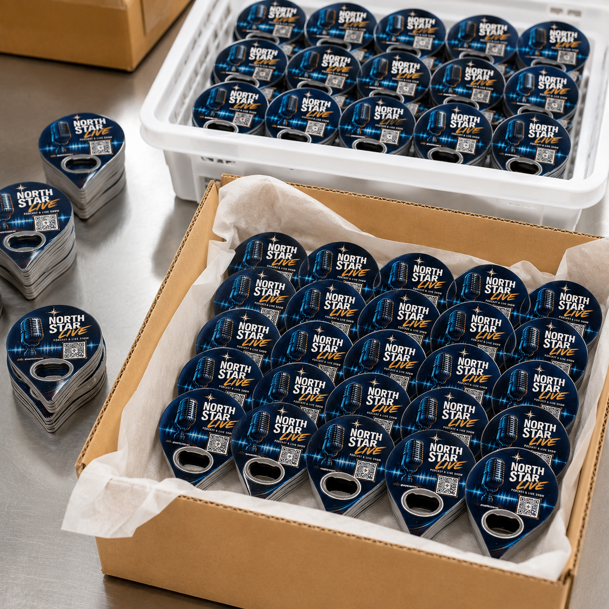 Podcast Bottle Opener Magnets – bulk order presentation