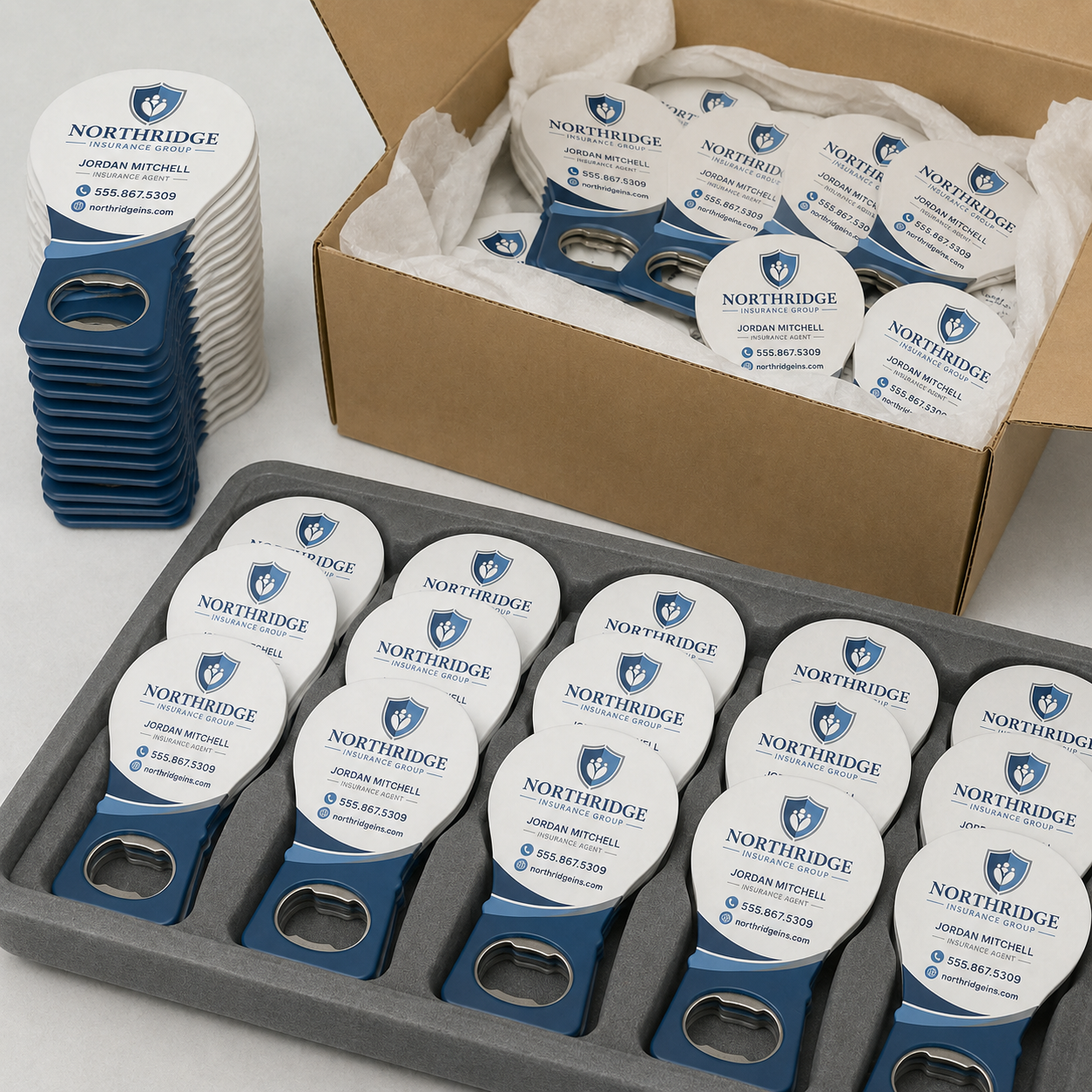 Insurance Agency Bottle Opener Magnets – bulk order presentation
