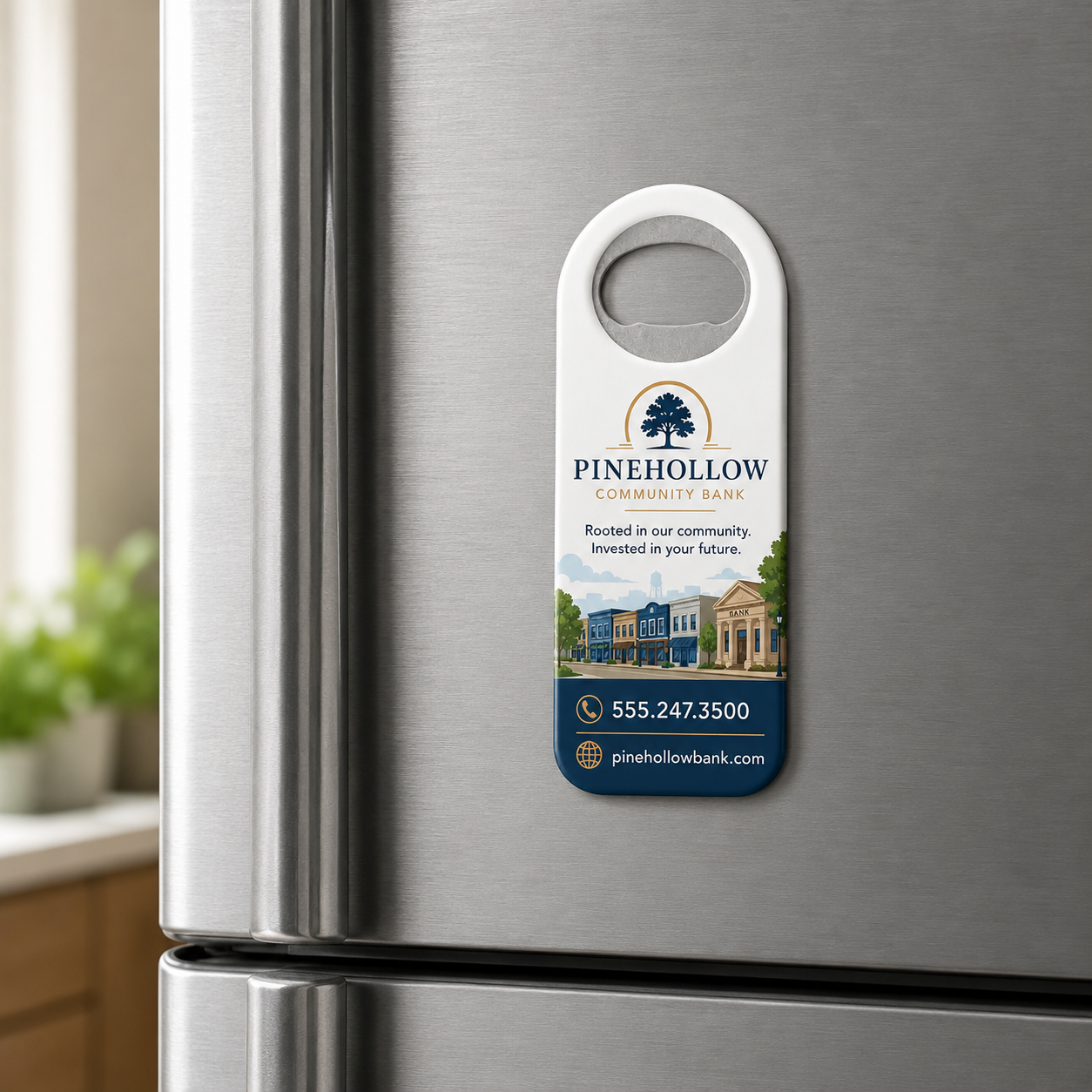 Community Bank Bottle Opener Magnets – magnetic use on a metal surface