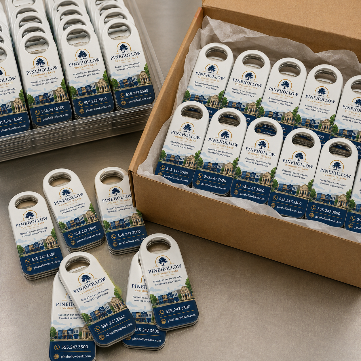 Community Bank Bottle Opener Magnets – bulk order presentation