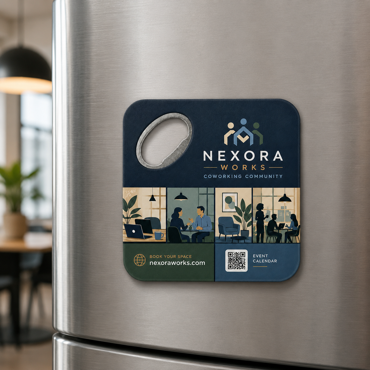Coworking Space Bottle Opener Magnets – magnetic use on a metal surface