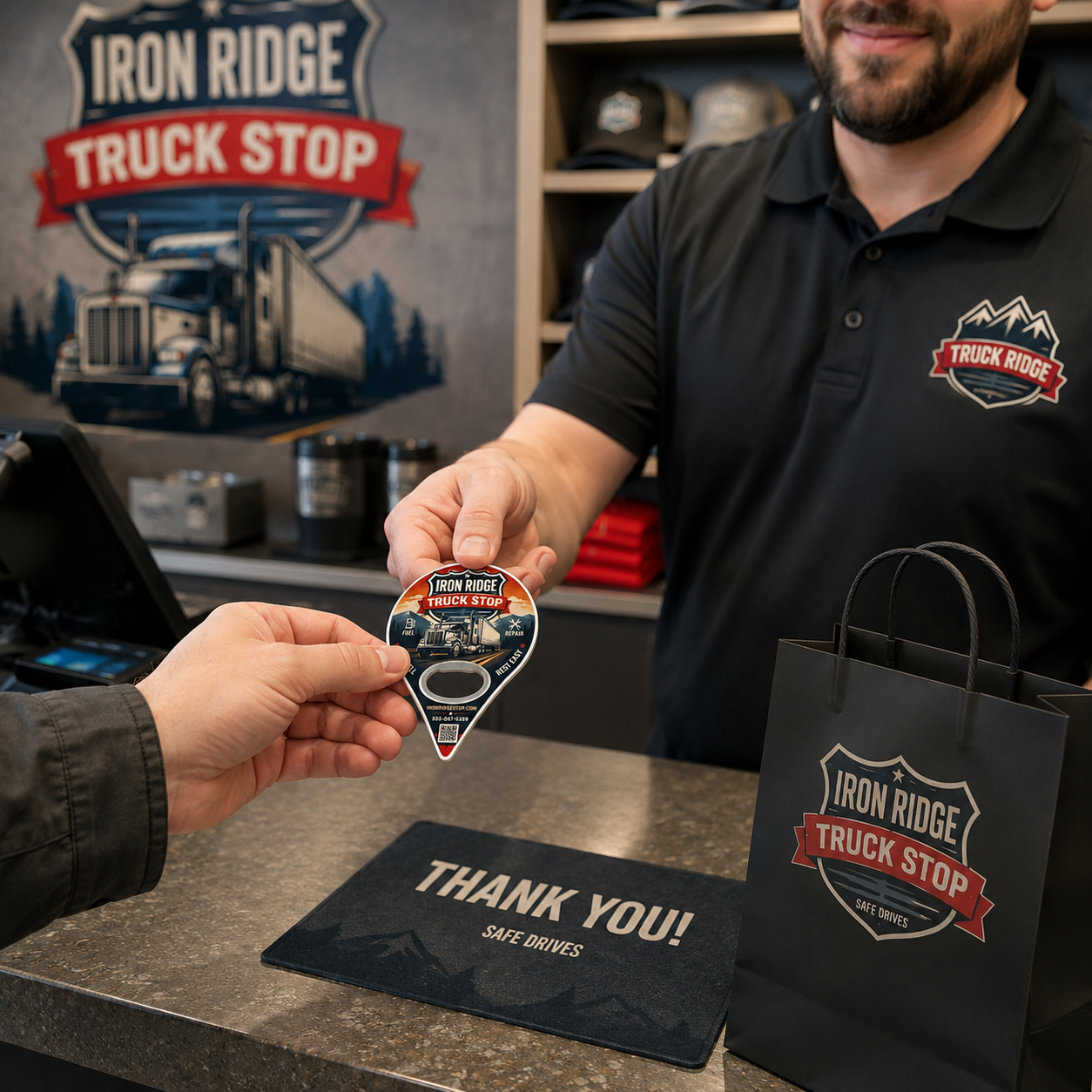 Truck Stop Bottle Opener Magnets – promotional use scene