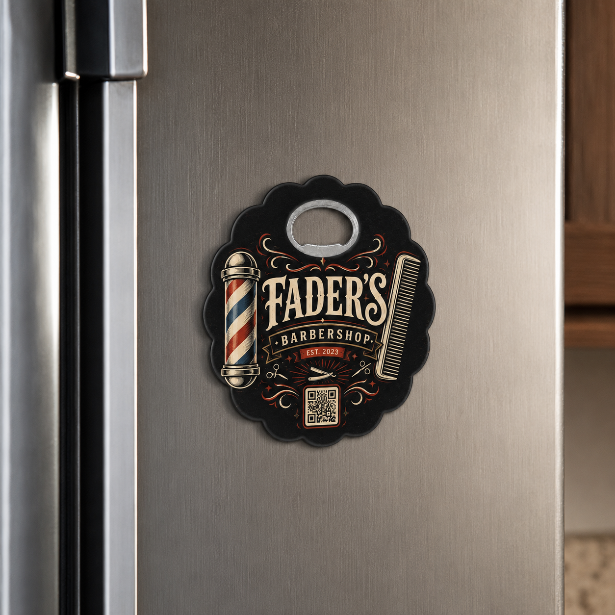 Barbershop Bottle Opener Magnets – magnetic use on a metal surface