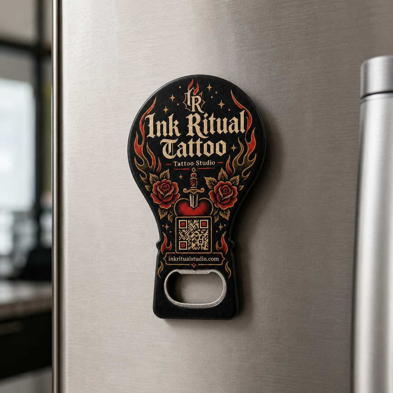 Tattoo Studio Bottle Opener Magnets – magnetic use on a metal surface