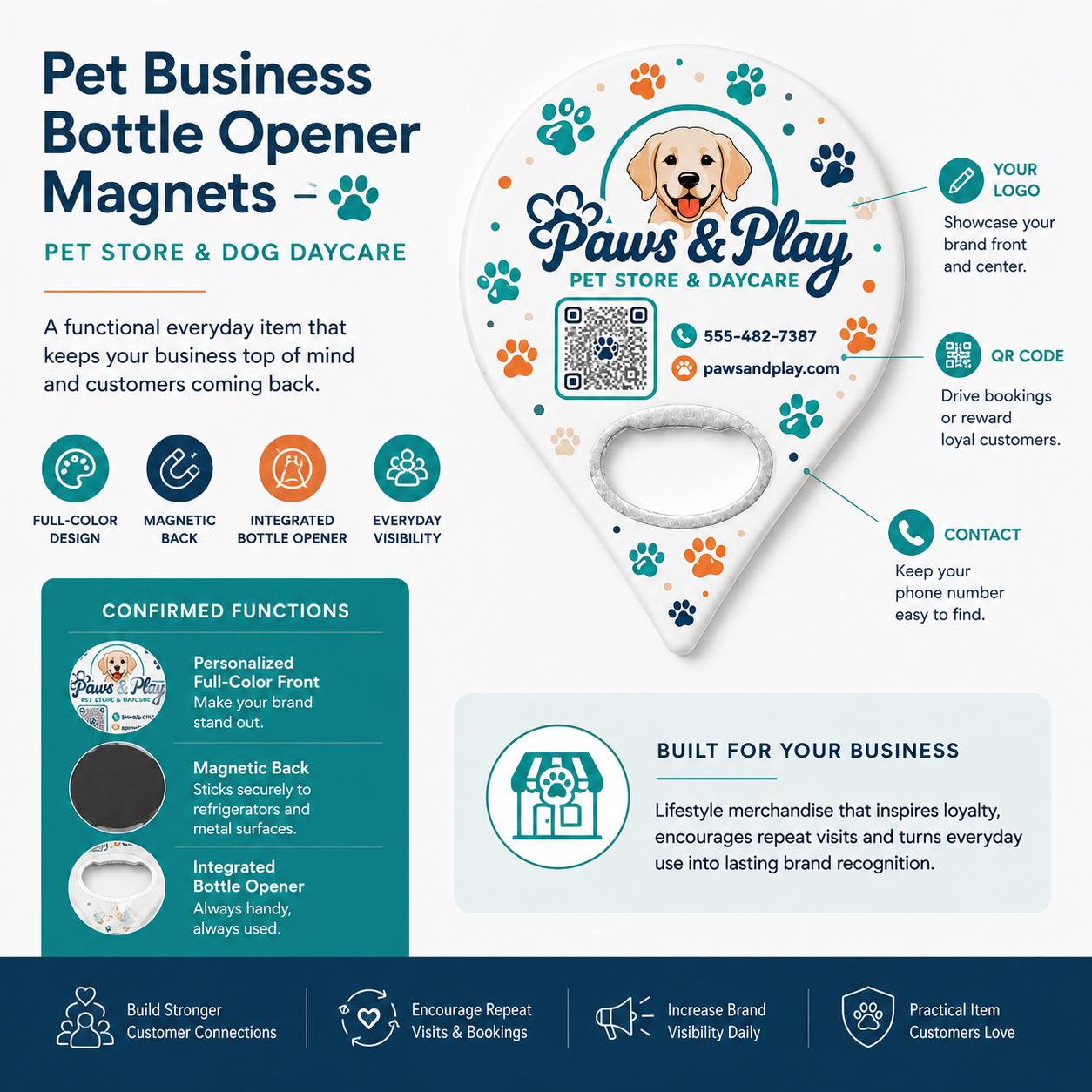 Pet Business Bottle Opener Magnets – product features infographic