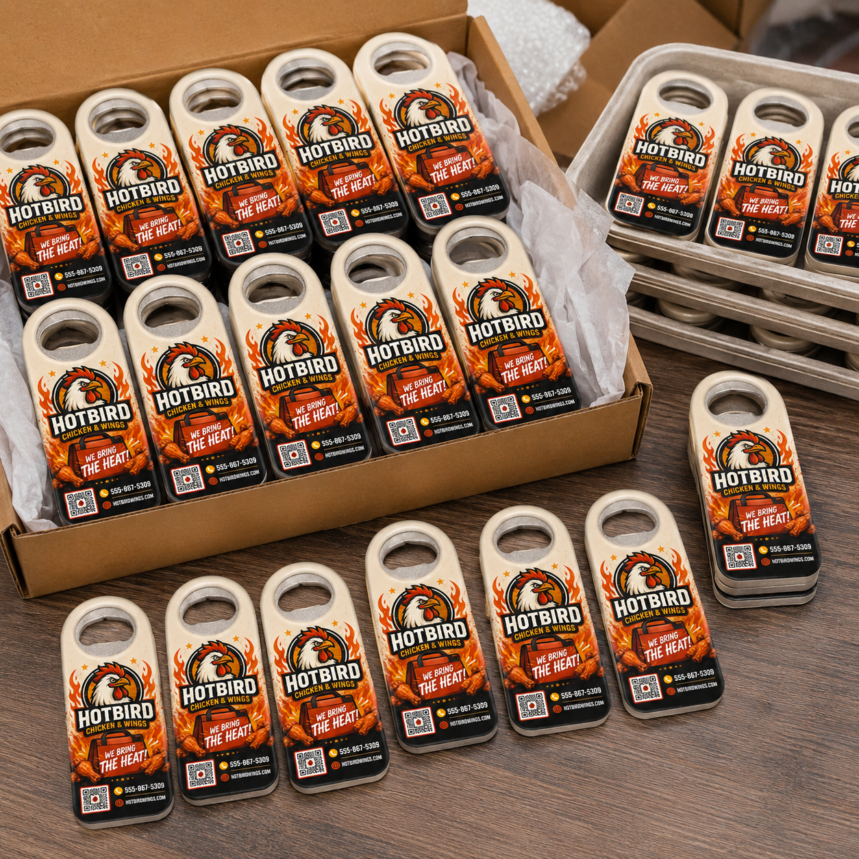 Custom Chicken & Wings Bottle Opener Magnets – bulk order presentation