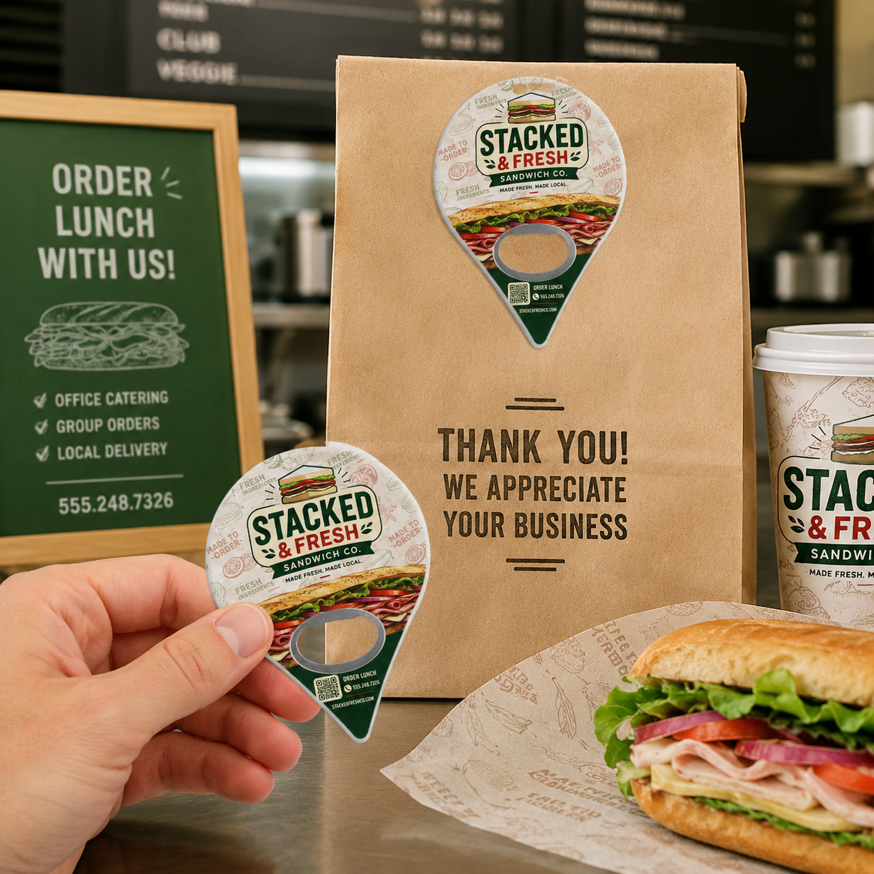 Custom Sandwich Shop Bottle Opener Magnets – promotional use scene