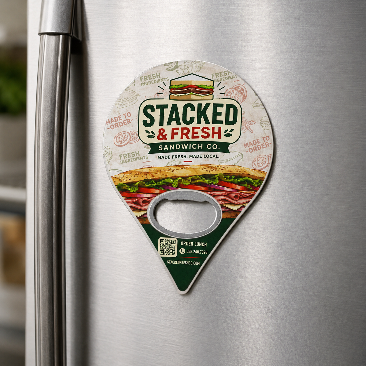 Custom Sandwich Shop Bottle Opener Magnets – magnetic use on a metal surface
