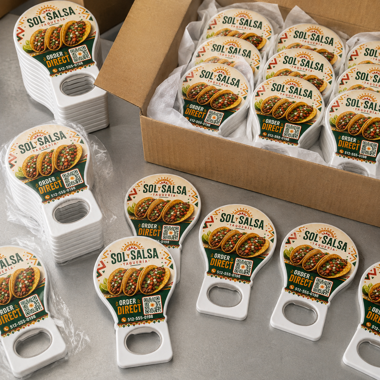 Taco Shop Bottle Opener Magnets – bulk order presentation