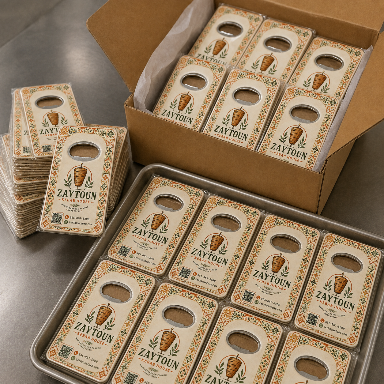 Kebab Restaurant Bottle Opener Magnets – bulk order presentation