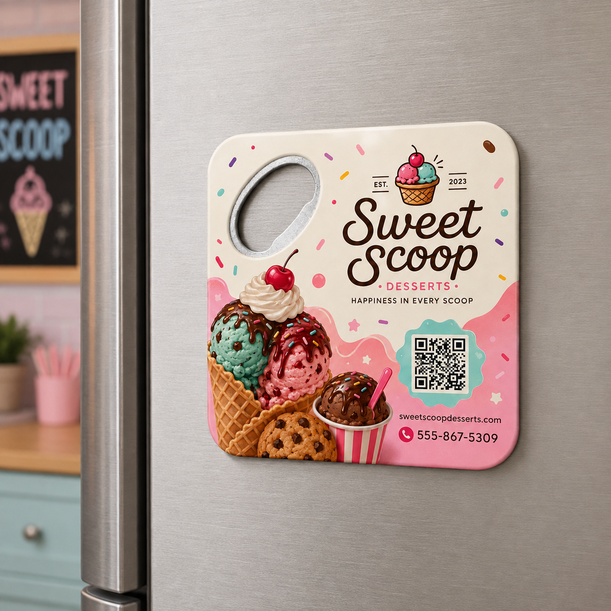 Dessert Shop Bottle Opener Magnets – magnetic use on a metal surface