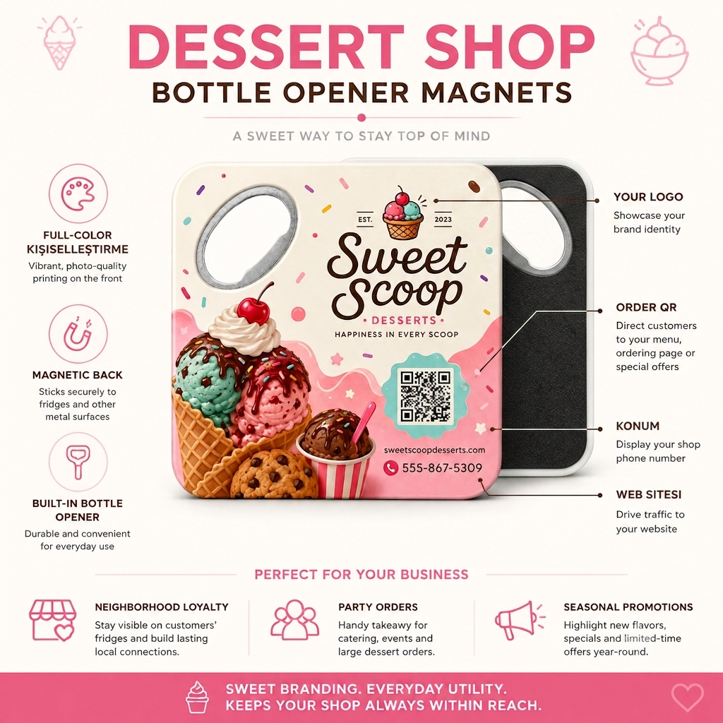 Dessert Shop Bottle Opener Magnets – product features infographic