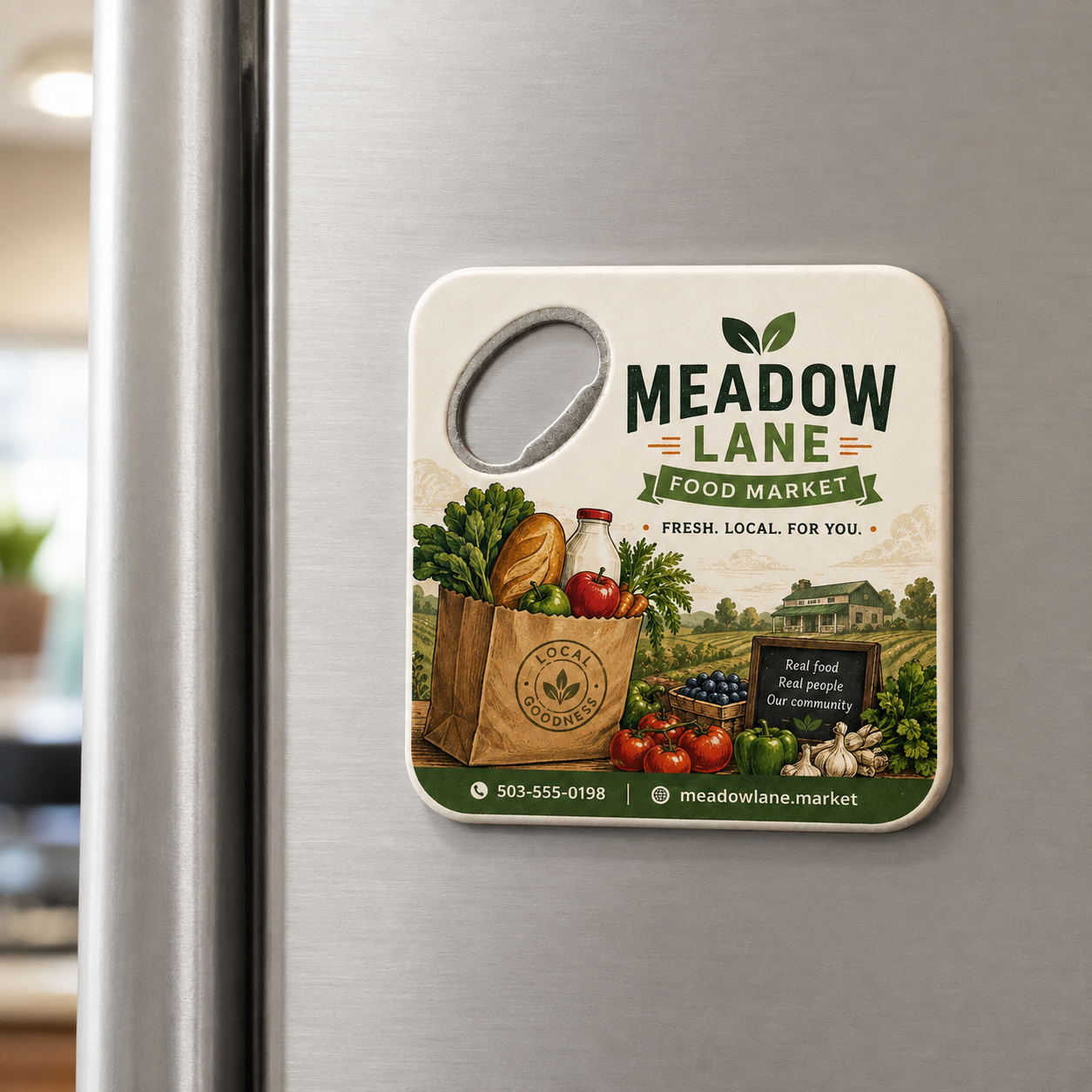Local Food Market Bottle Opener Magnets – magnetic use on a metal surface
