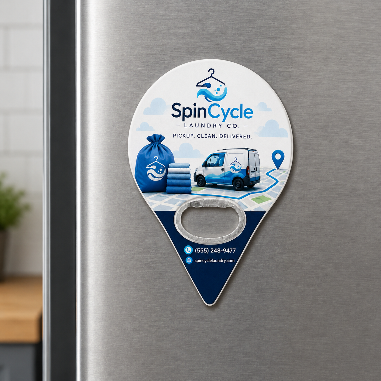 Laundry Delivery Bottle Opener Magnets – magnetic use on a metal surface