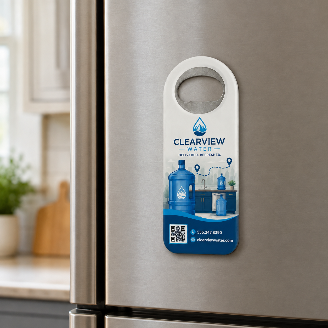 Water Delivery Bottle Opener Magnets – magnetic use on a metal surface