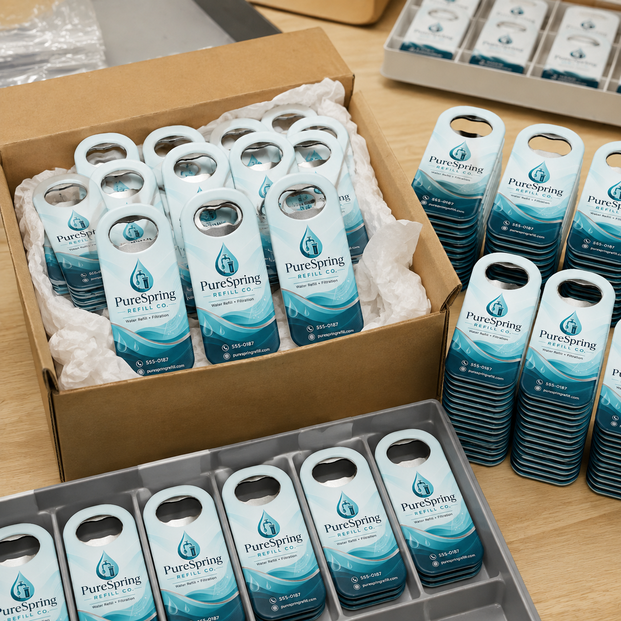 Water Refill Store Bottle Opener Magnets – bulk order presentation