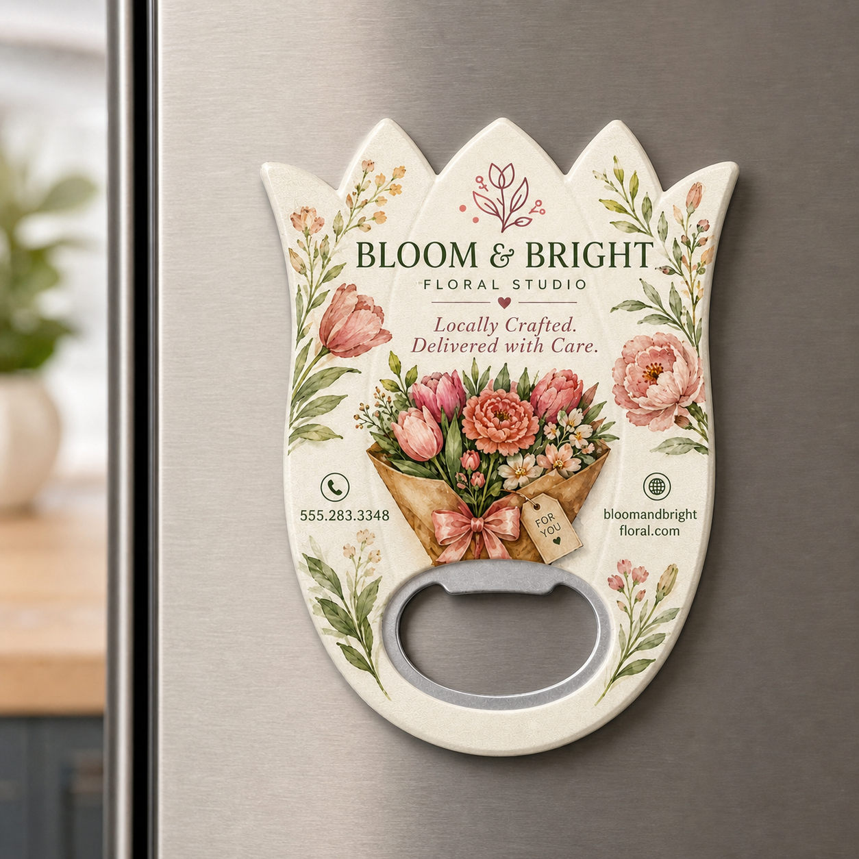 Florist Bottle Opener Magnets – magnetic use on a metal surface