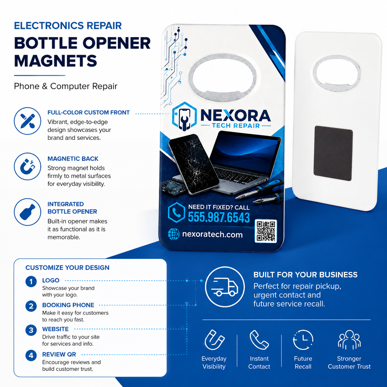 Electronics Repair Bottle Opener Magnets – product features infographic