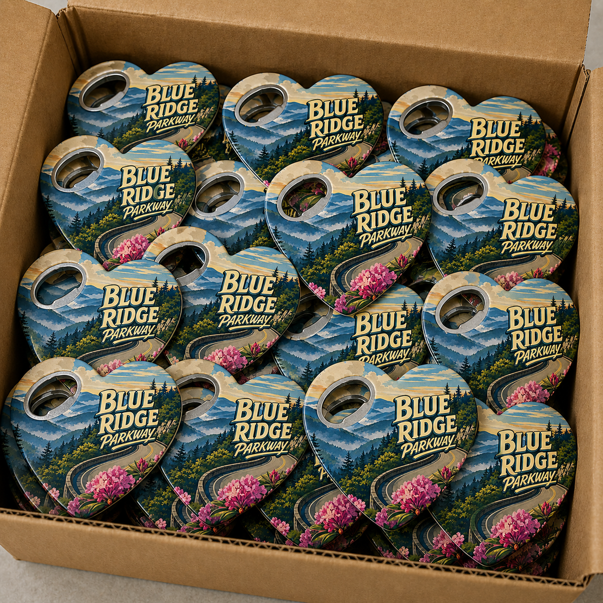 Wholesale bulk order of Blue Ridge Parkway souvenir bottle opener magnets