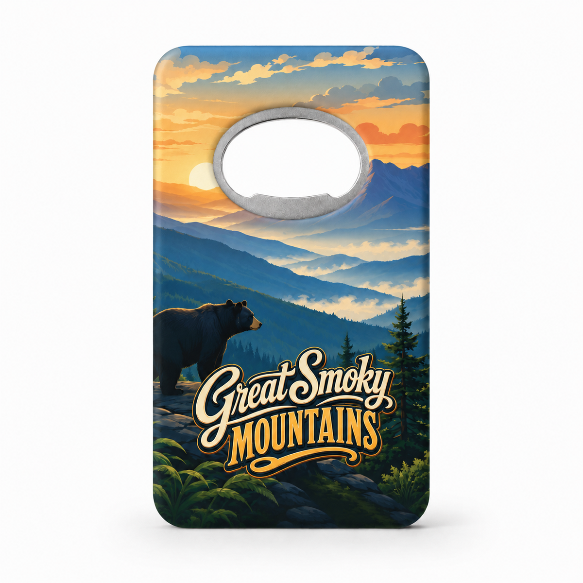 Great Smoky Mountains Black Bear & Sunrise Souvenir Bottle Opener Magnets product view