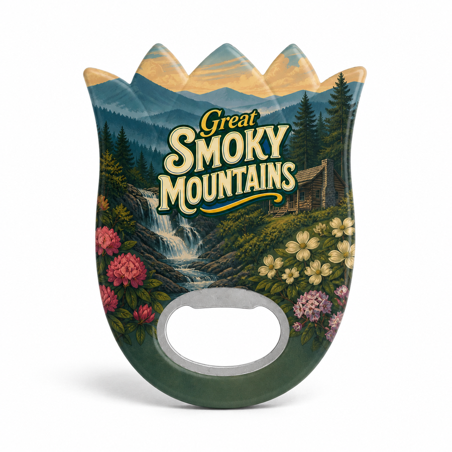 Great Smoky Mountains Cabin & Waterfall Souvenir Bottle Opener Magnets product view
