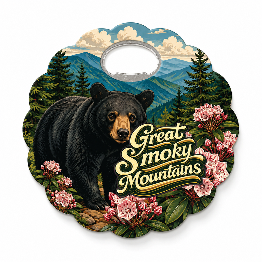 Great Smoky Mountains Vintage Bear Badge Souvenir Bottle Opener Magnets product view