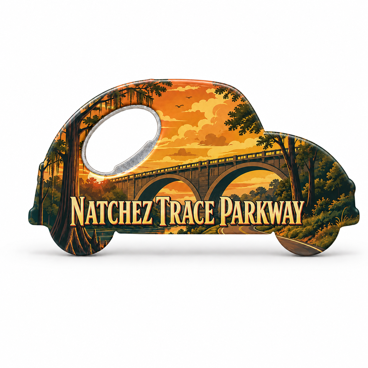 Natchez Trace Parkway Double Arch Bridge Souvenir Bottle Opener Magnets product view