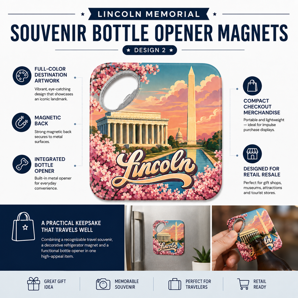 Washington DC souvenir bottle opener magnet features infographic