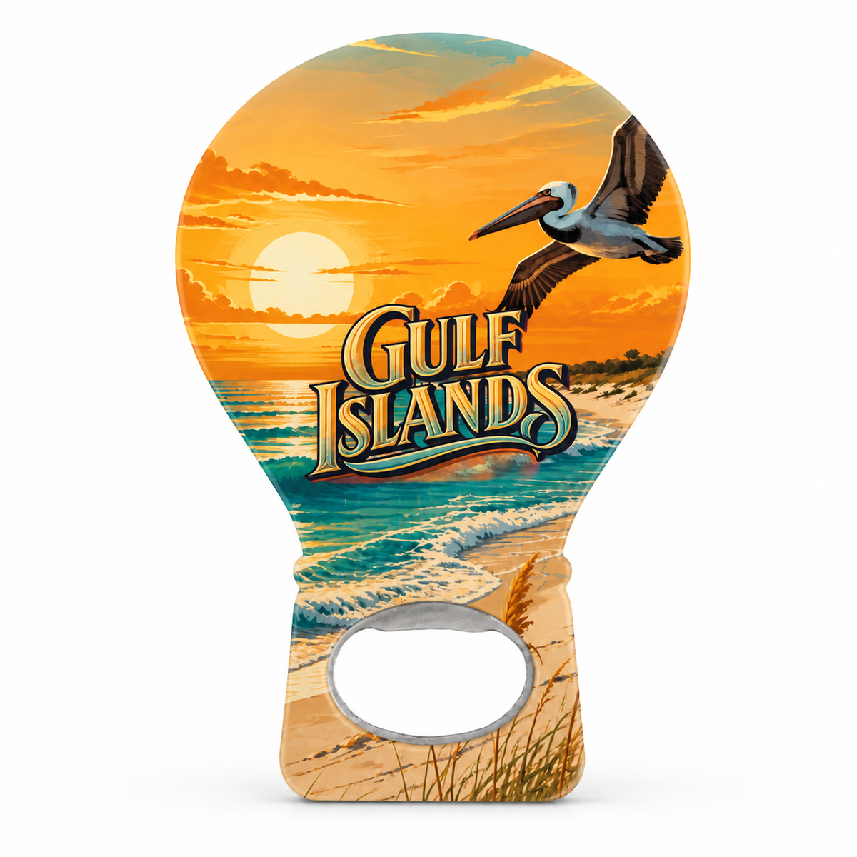 Gulf Islands Beach & Pelican Souvenir Bottle Opener Magnets product view