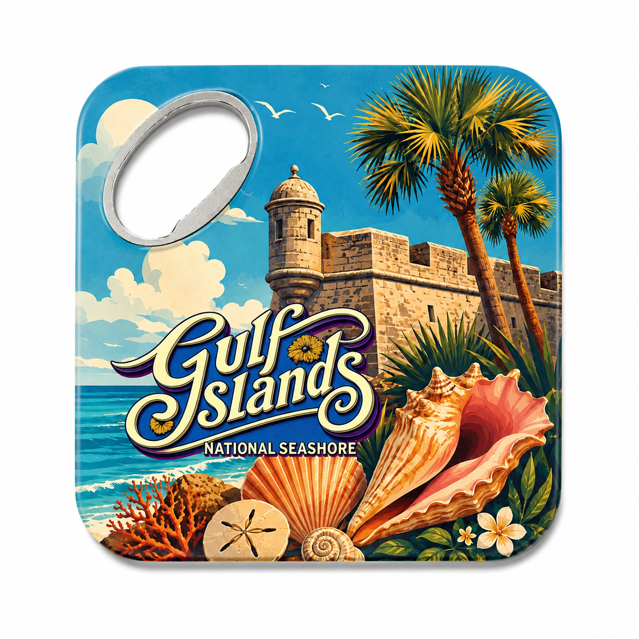 Gulf Islands Coastal Fort Souvenir Bottle Opener Magnets product view