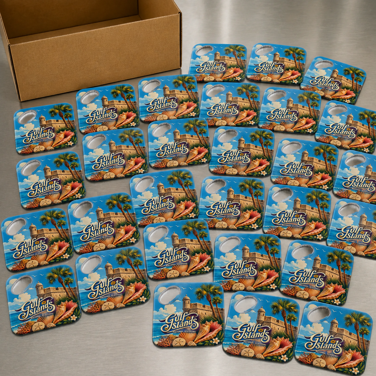 Wholesale bulk order of Gulf Islands souvenir bottle opener magnets