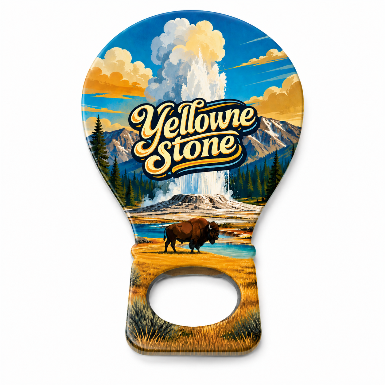 Yellowstone National Park Old Faithful & Bison Bottle Opener Magnets product view