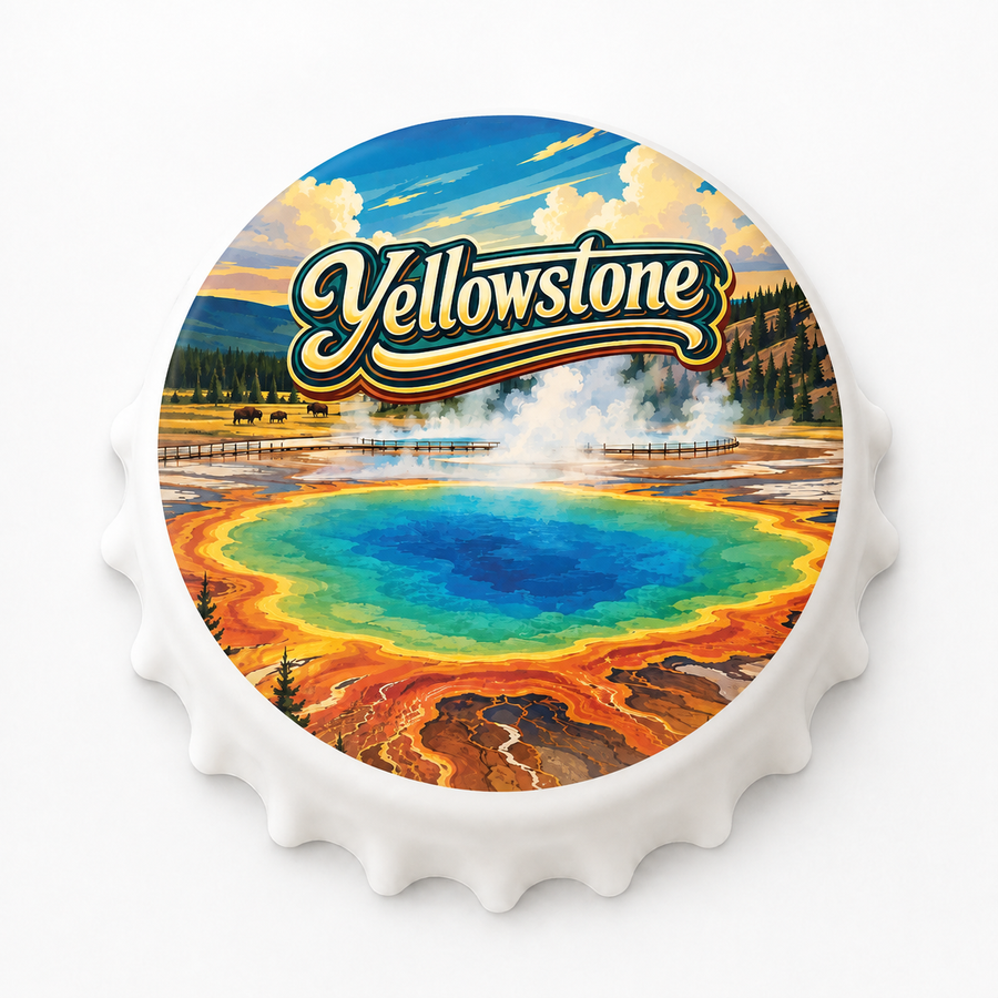 Yellowstone National Park Grand Prismatic Souvenir Bottle Opener Magnets product view
